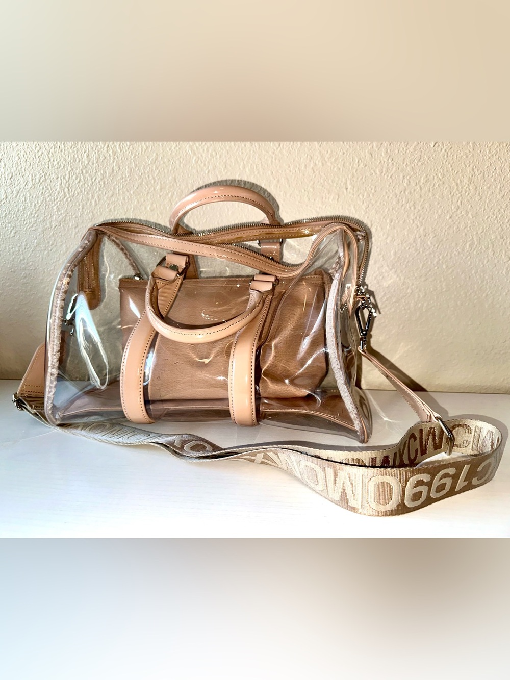 Steve Madden Clear PVC Crossbody Tote with Nude Trim